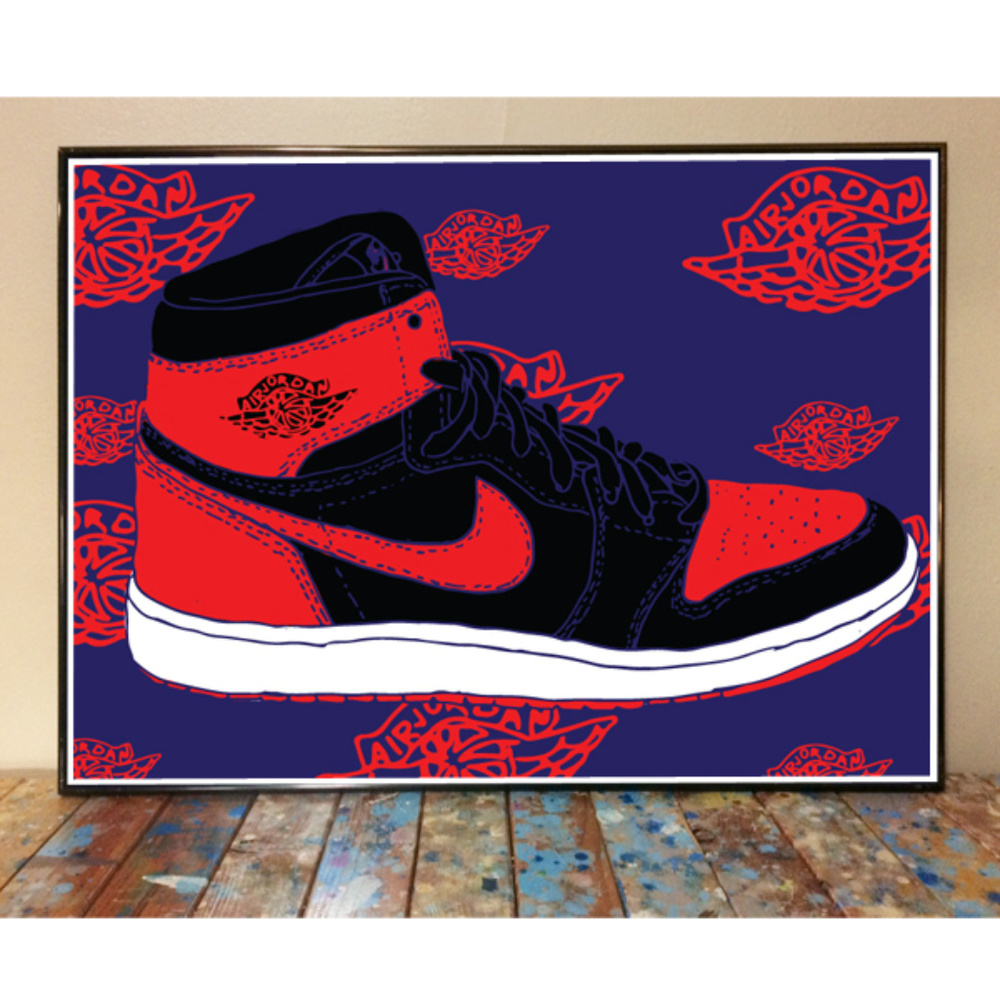 11x17 AIR JORDAN 1 BRED SNEAKER DRAWING ART PRINT